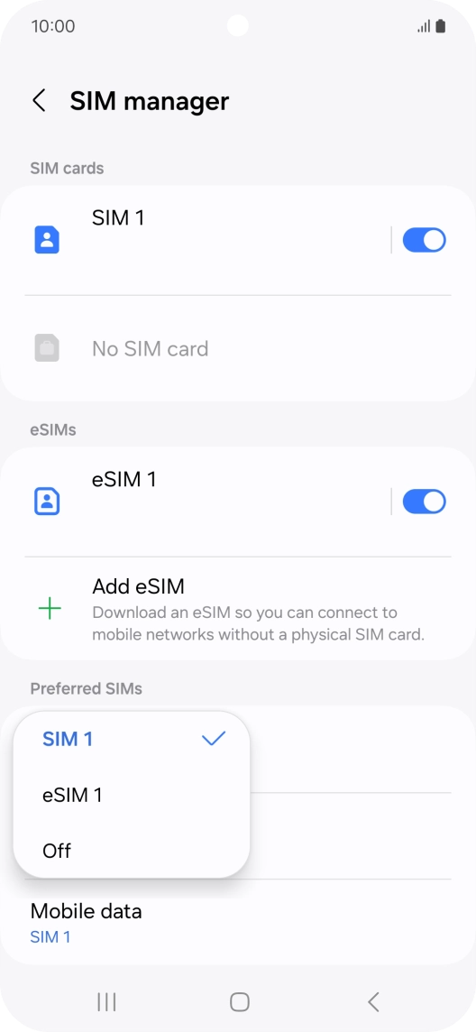 Press the required setting.