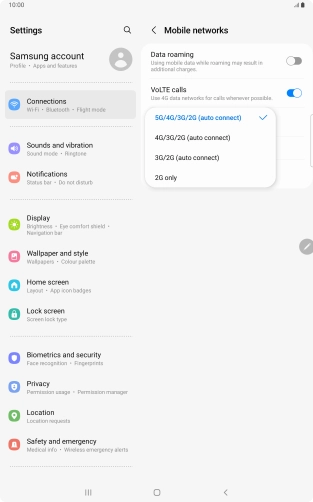 Press the required network mode.