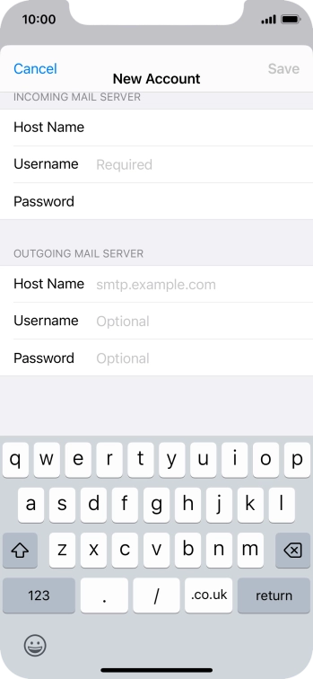 Press Username and key in the username for your email account.