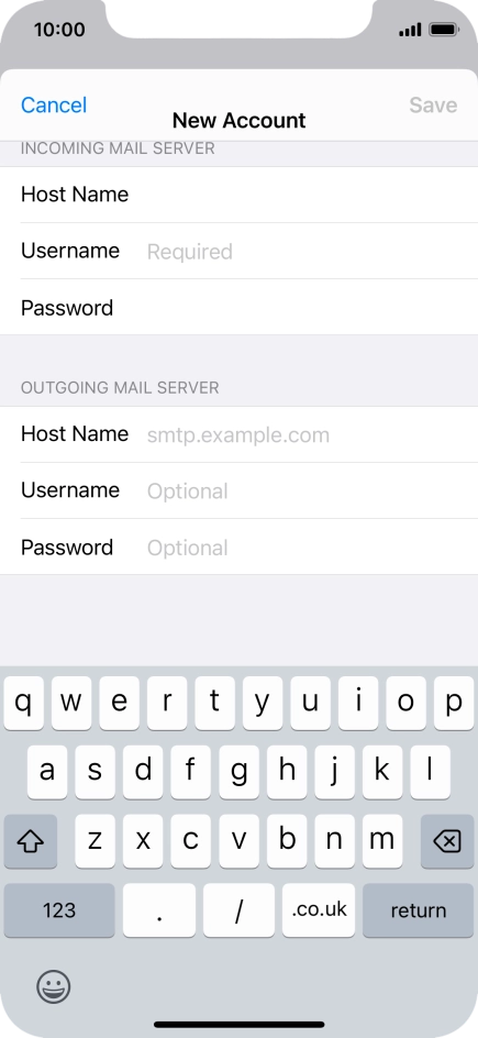 Press Username and key in the username for your email account.