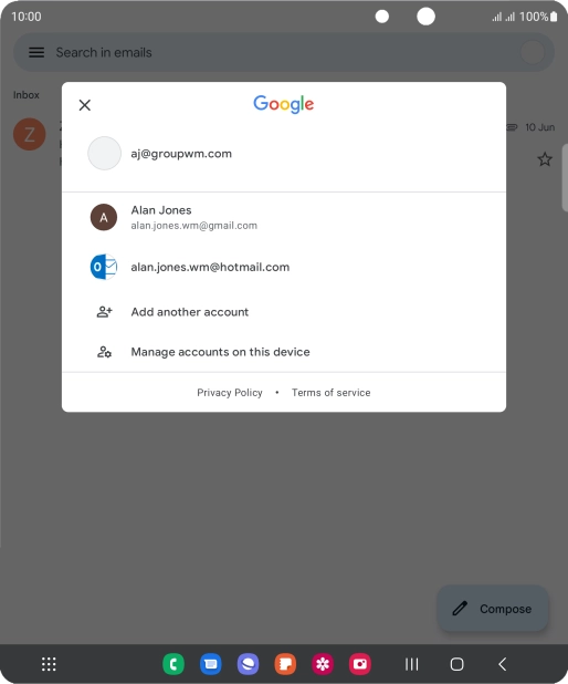 Press the required email account.