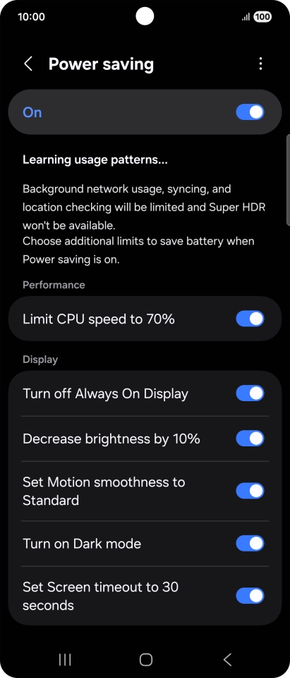 Press the indicators next to the required settings.