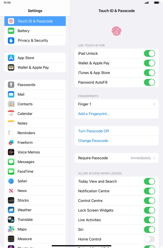 Press the indicators next to the required settings to turn them on or off.
