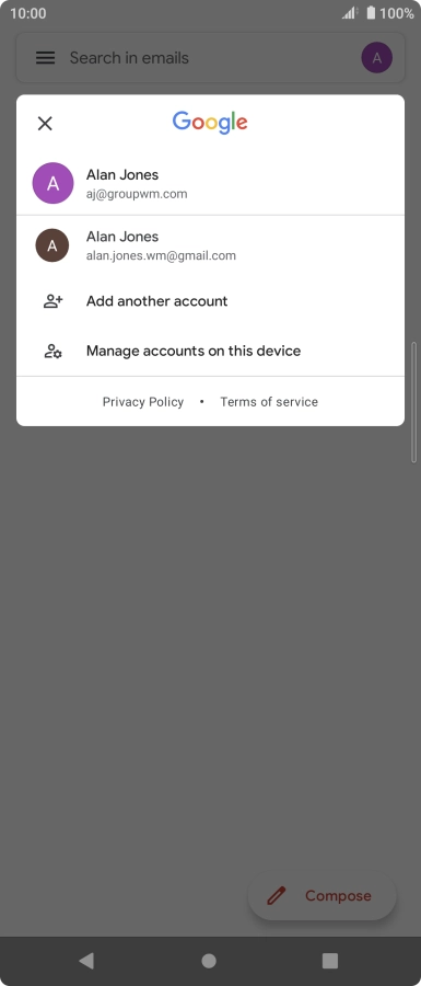 Press the required account.