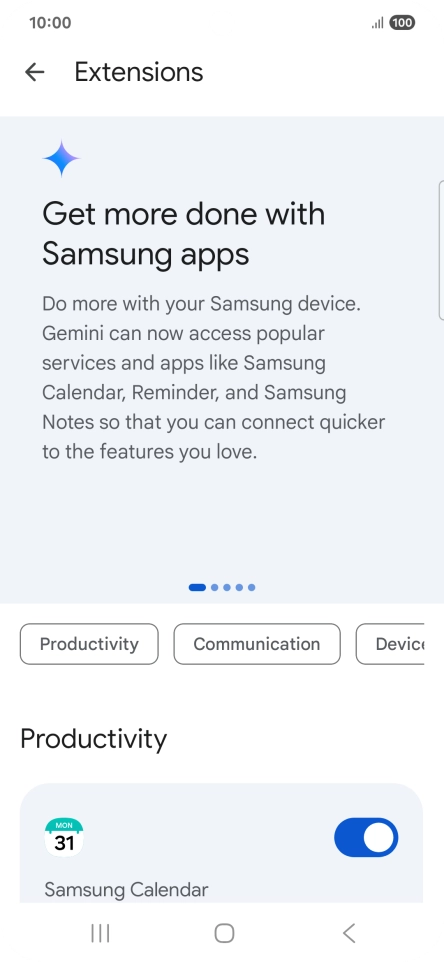 Press the indicator next to the required extension to turn on the function.