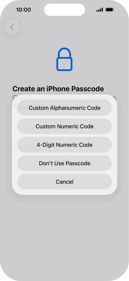 Follow the instructions on the screen to turn on use of phone lock code or press Don't Use Passcode.