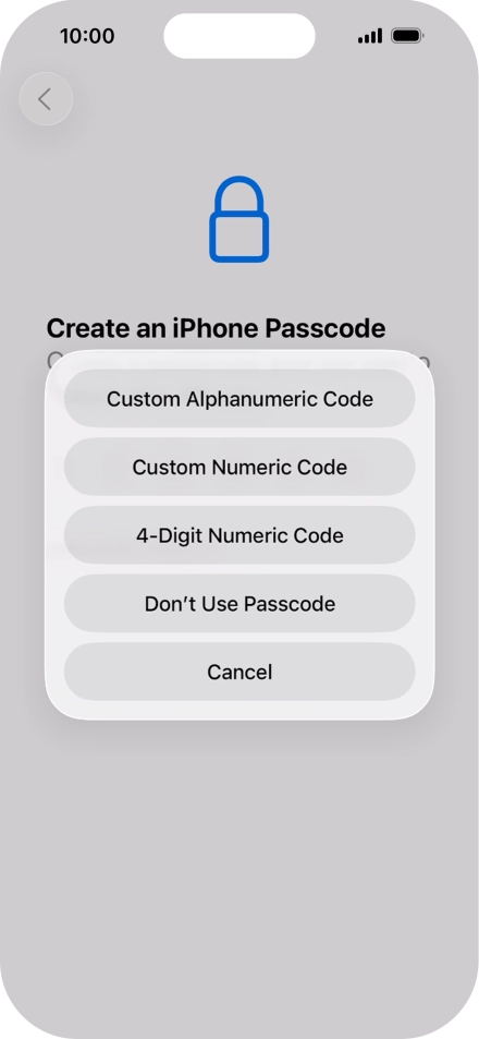 Follow the instructions on the screen to turn on use of phone lock code or press Don't Use Passcode.
