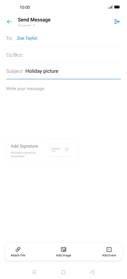 Press the text input field and write the text for your email.