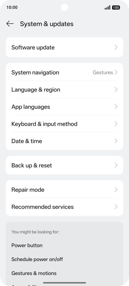 Press Back up & reset.