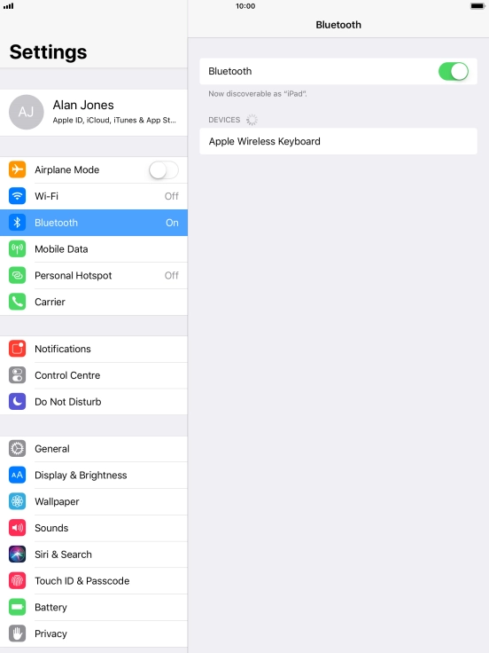 Press the required Bluetooth device and follow the instructions on the screen to pair the device with your tablet.