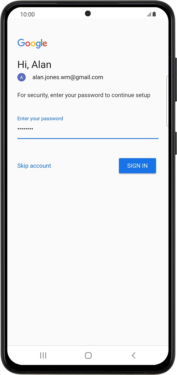 On your phone: Key in the password for your Google account and press SIGN IN.