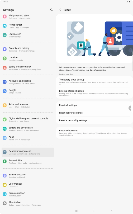 Press Factory data reset.