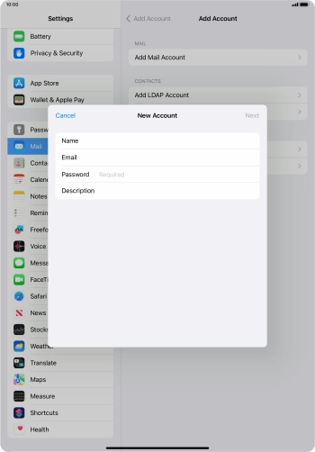 Press Password and key in the password for your email account.
