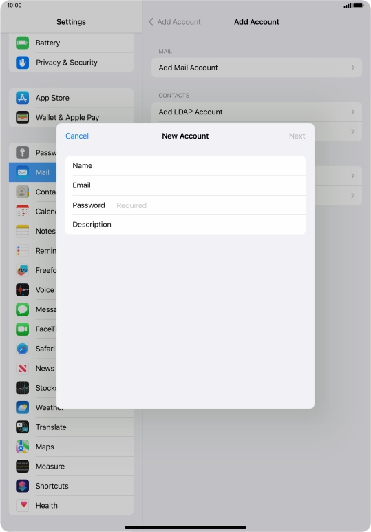 Press Password and key in the password for your email account.