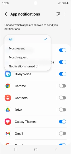 Press the required setting.