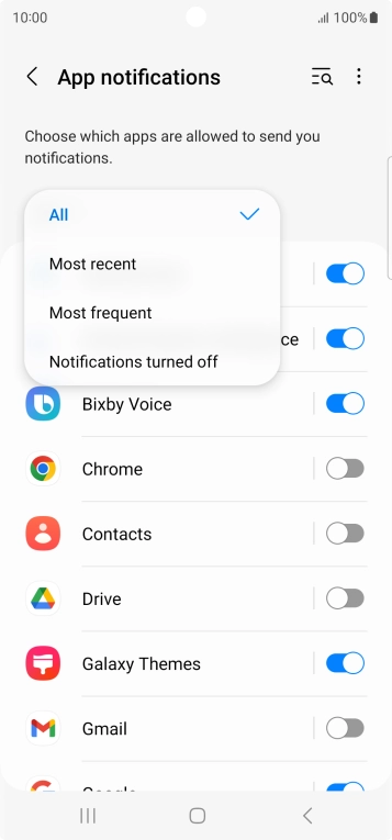 Press the required setting.