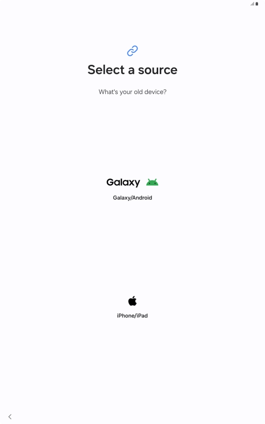 Press the required setting and follow the instructions on the screen to transfer content from another device.