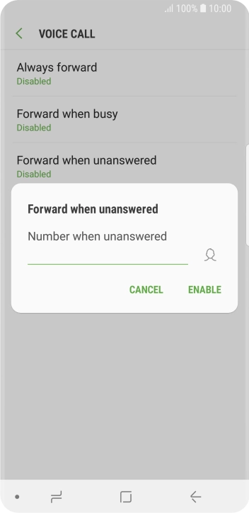 Key in +447953222222 and press ENABLE.