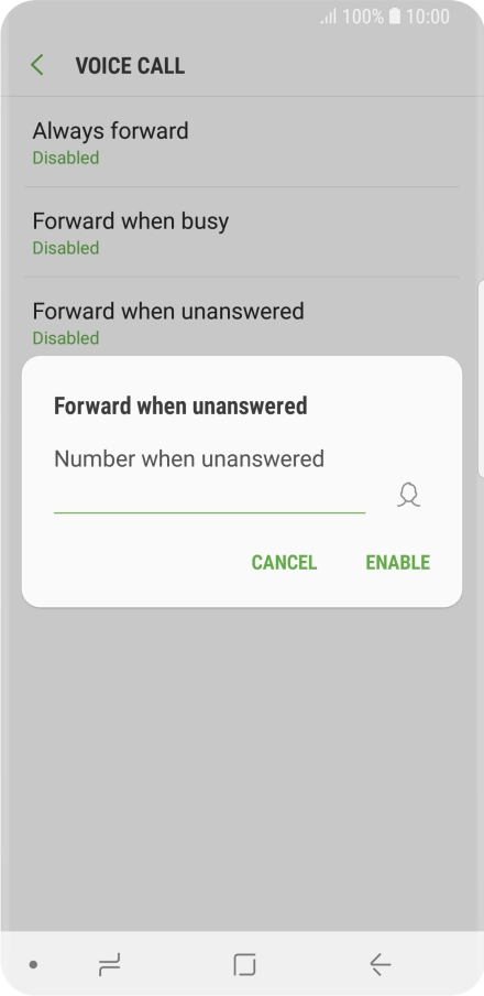 Key in +447953222222 and press ENABLE.