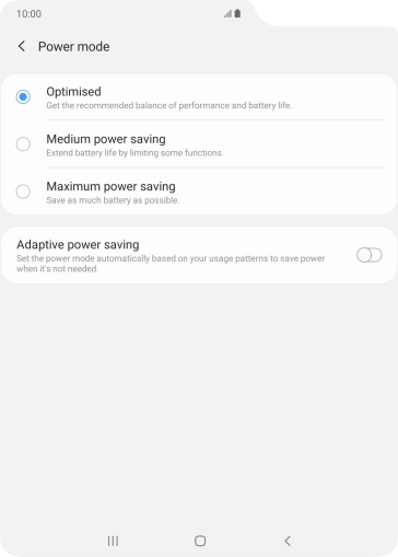 Press the required setting.