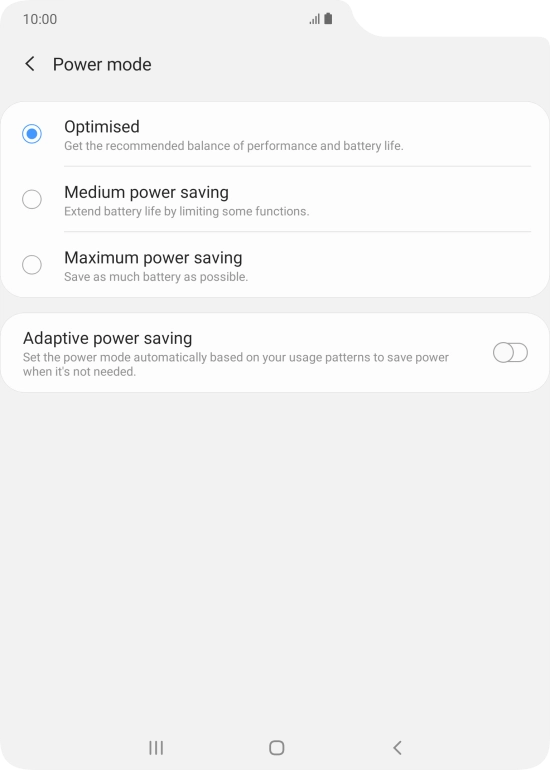 Press the required setting.
