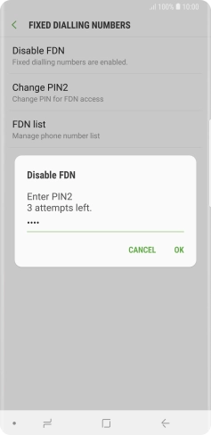 Key in your PIN2 and press OK. The default PIN2 is 0000.