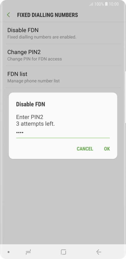 Key in your PIN2 and press OK. The default PIN2 is 0000.