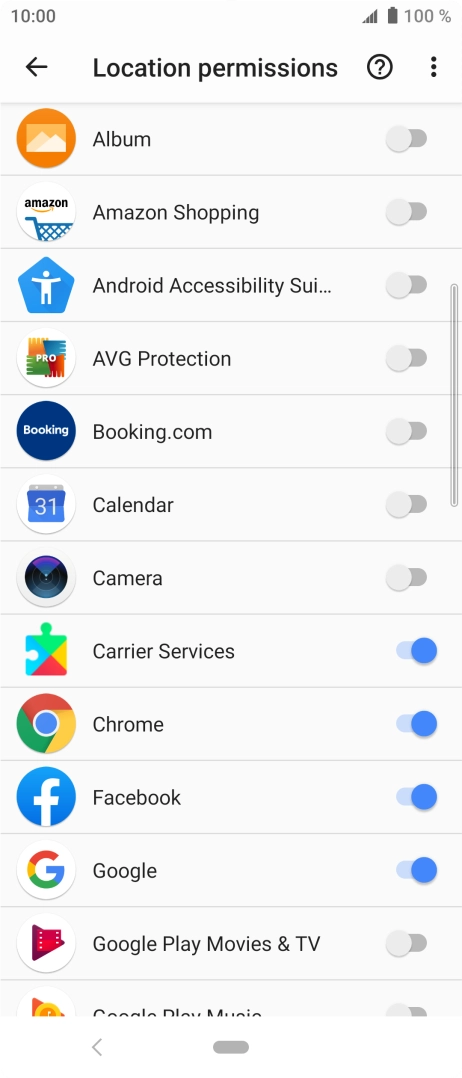Press the indicator next to the required app to turn the function on or off.