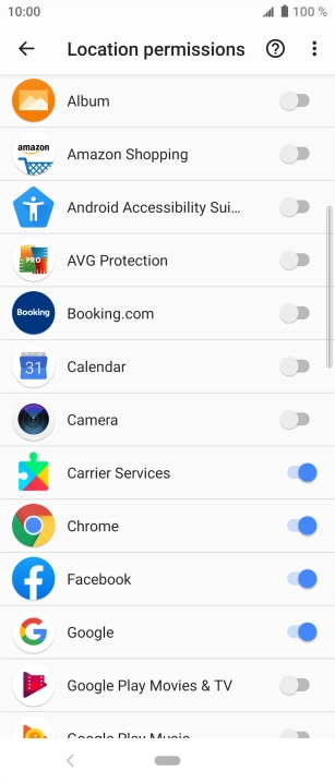 Press the indicator next to the required app to turn the function on or off.