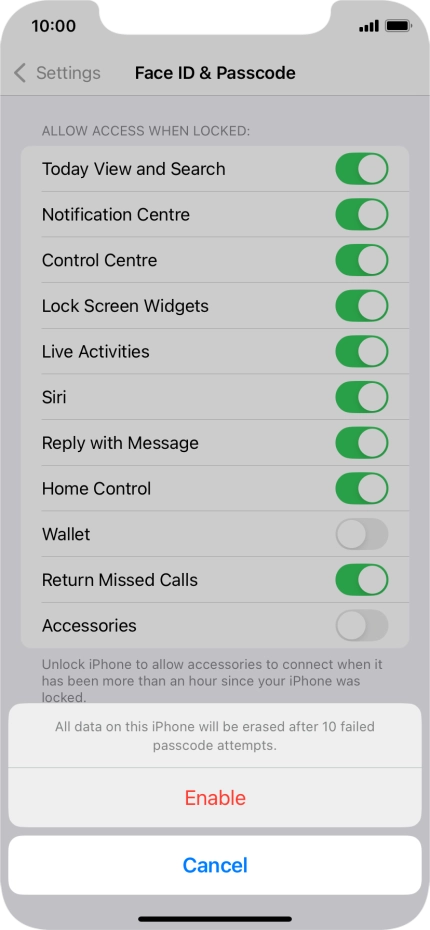 If you turn on the function, press Enable.