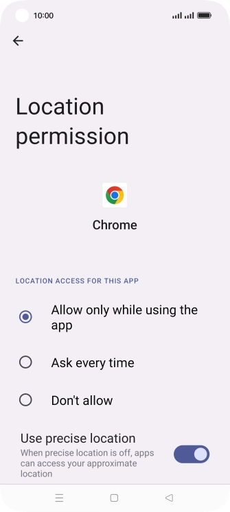 Press the required setting.