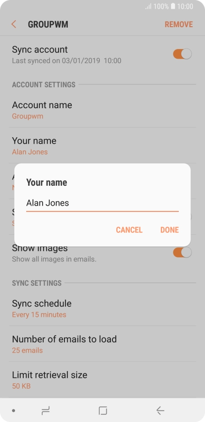 Key in the required sender name and press DONE.