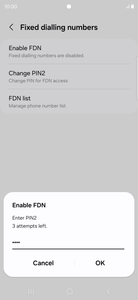 Key in your PIN2 and press OK. The default PIN2 is 0000.