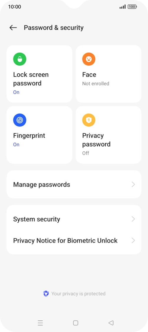 Press Lock screen password and key in the additional phone lock code you created earlier.