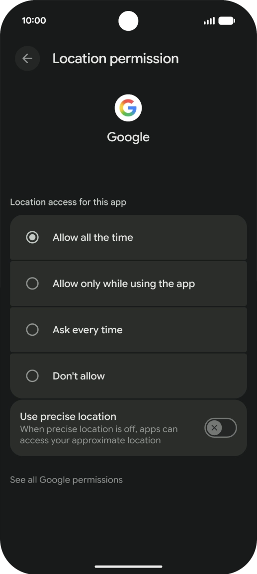 Press the required setting.