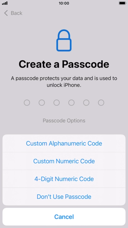 Follow the instructions on the screen to turn on use of phone lock code or press Don't Use Passcode.