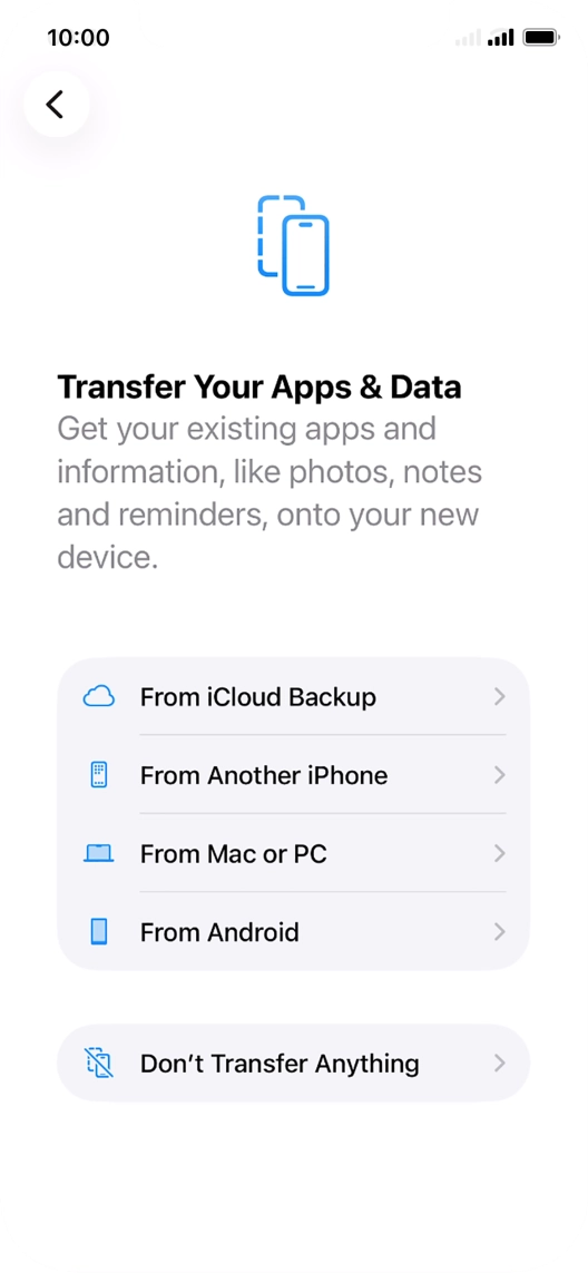 You can transfer content from an Android phone when your phone is activated for the first time and after a factory reset. When this screen is displayed, your phone is ready to transfer content from an Android phone.