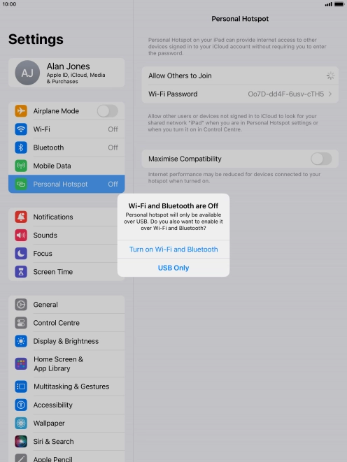 If Wi-Fi is turned off, press Turn on Wi-Fi and Bluetooth.