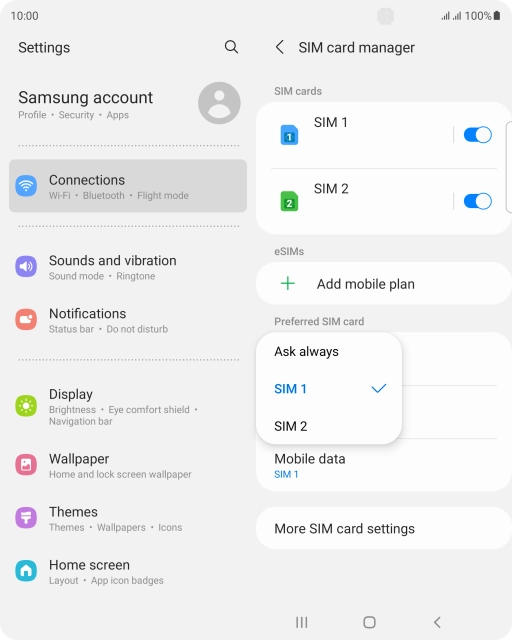 Press the required setting.