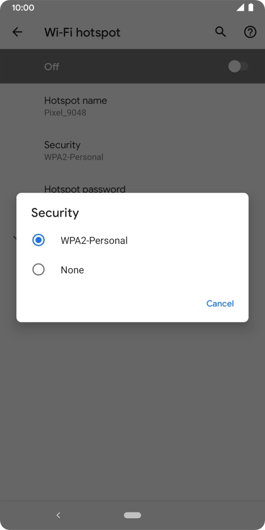 Press WPA2-Personal to password protect your Wi-Fi hotspot.