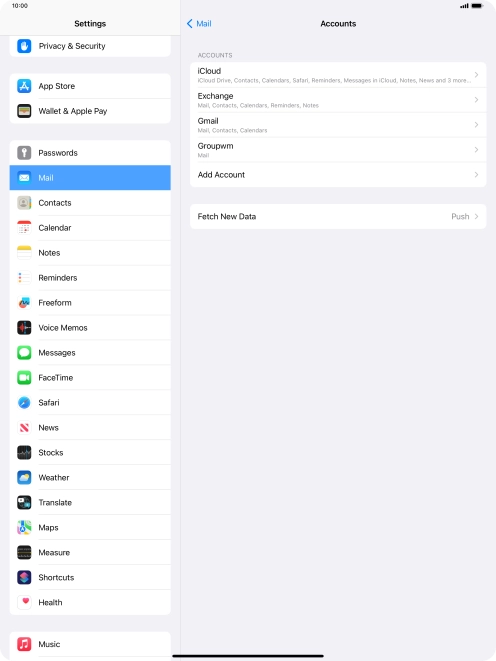 Press the name of the email account you've just set up.