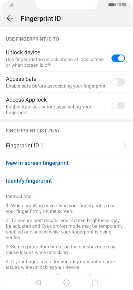 Press the indicator next to the required settings to turn them on or off.