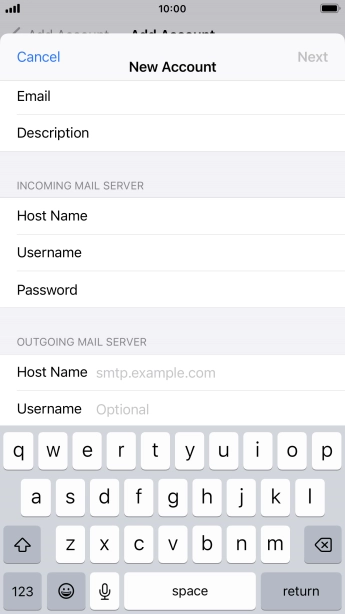 Press Host Name and key in the name of your email provider's outgoing server.