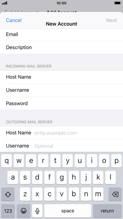 Press Host Name and key in the name of your email provider's outgoing server.