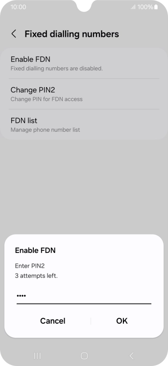 Key in your PIN2 and press OK. The default PIN2 is 0000.