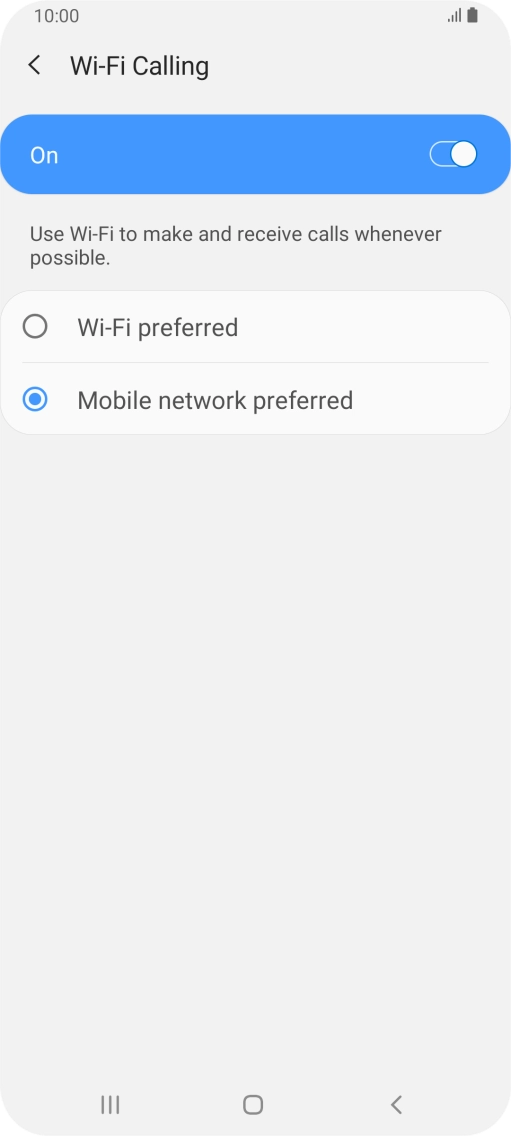 Press the required setting.