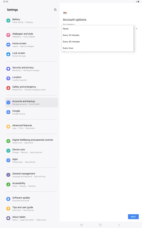Press the required setting.