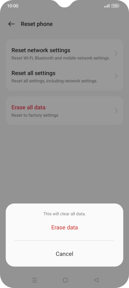 Press the required setting.