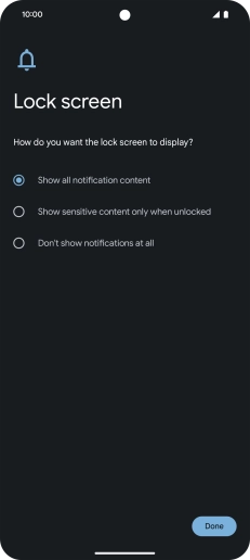 Press the required setting.