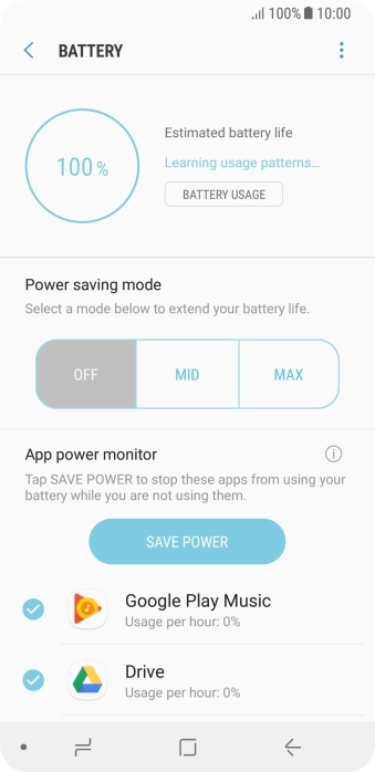 Press the required setting.